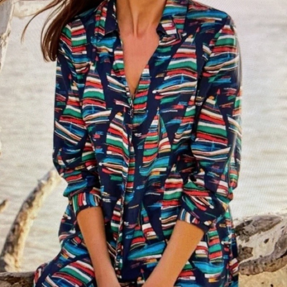 Soft Surroundings Sail Away Boat Print‎ Shirt